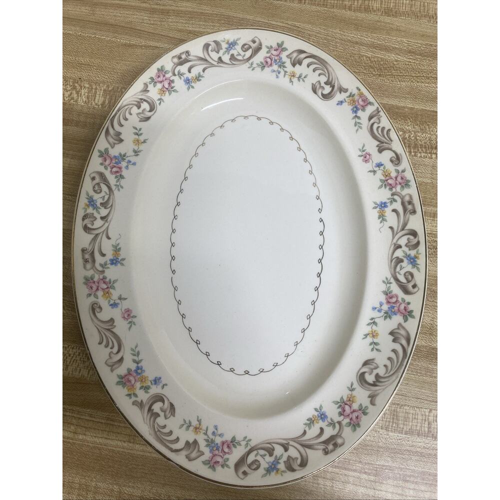 Vintage Paden City Pottery Duchess Medium Oval Platter Floral Gold Trim 11.5”